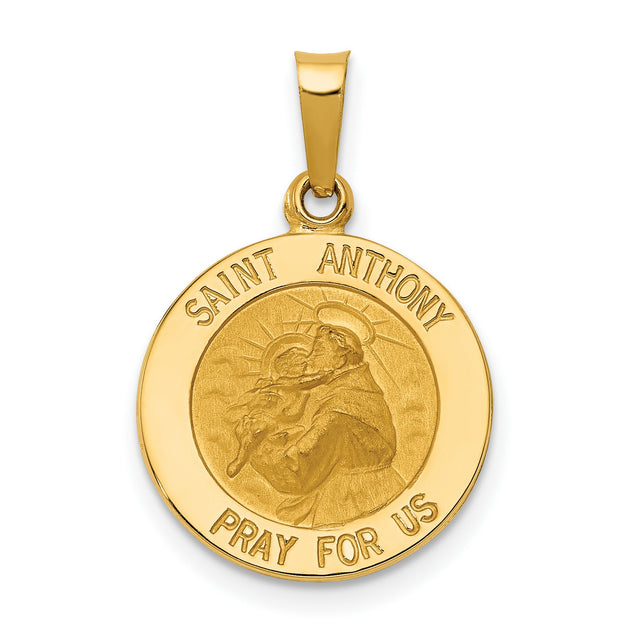 Saint Anthony Pray For Us Words Round Charm Pendant in Real 14k Yellow Gold