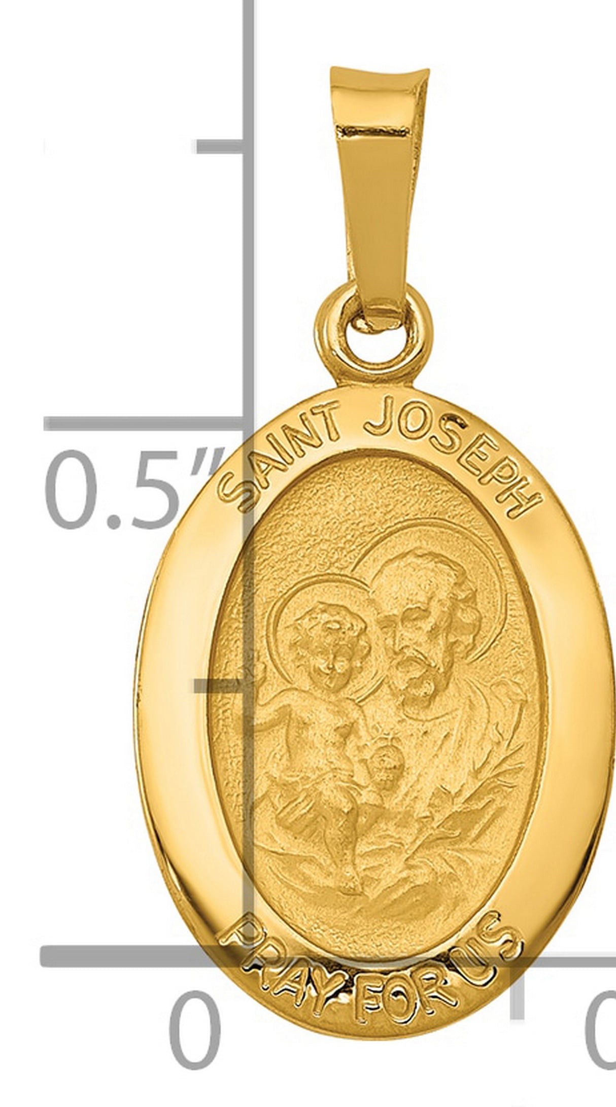 Solid Saint Joseph Pray For Us Words Oval Medal Charm Pendant in Real 14k Yellow Gold