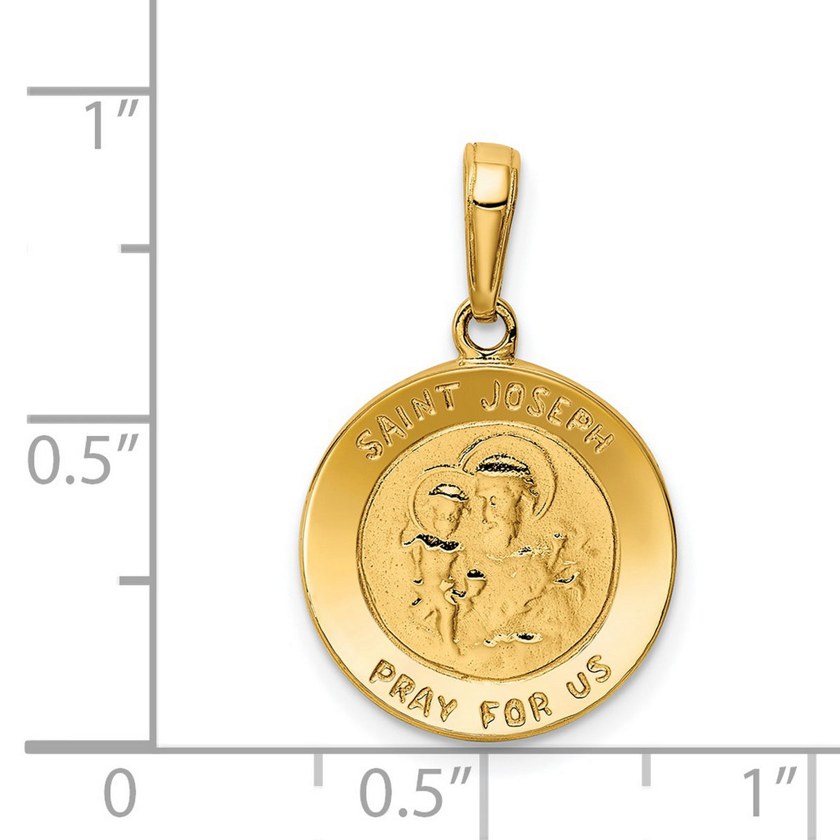 Saint Joseph Pray For Us Words Solid Round Medal Charm Pendant in Real 14k Yellow Gold