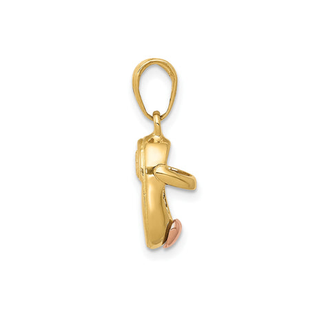 14k Two-Tone Gold Baby Shoe Pendant with Rose Gold Heart Detail, Sentimental Motherhood Charm
