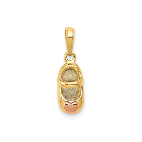 14k Two-Tone Gold Baby Shoe Pendant with Rose Gold Heart Detail, Sentimental Motherhood Charm