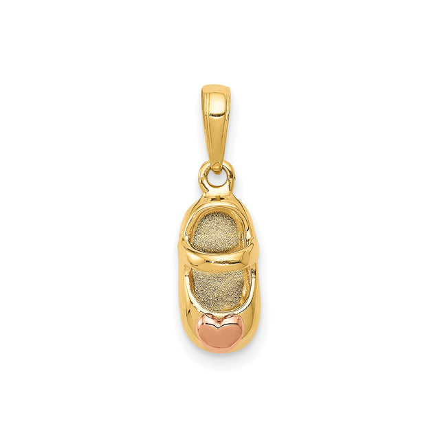 14k Two-Tone Gold Baby Shoe Pendant with Rose Gold Heart Detail, Sentimental Motherhood Charm