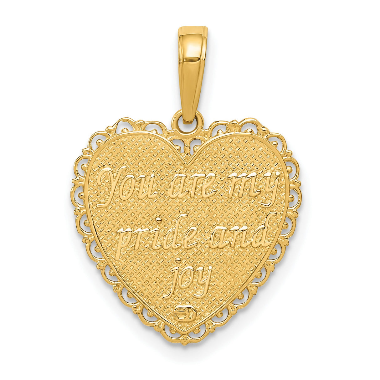 14k Yellow Gold Heart Pendant with Filigree Border and For My Daughter Engraving