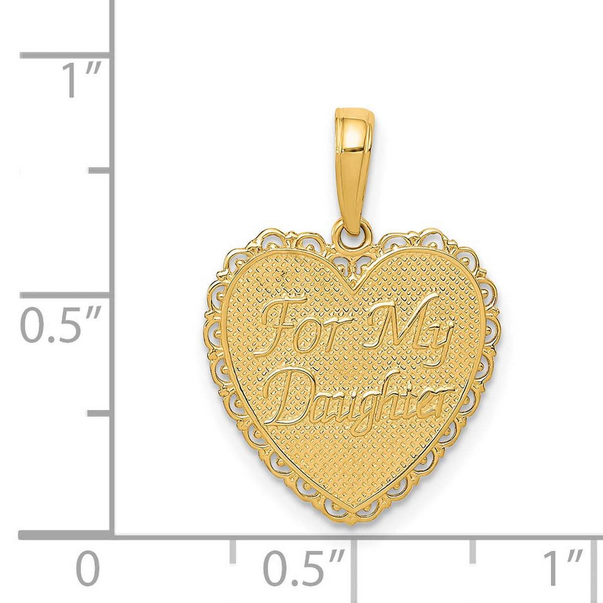 14k Yellow Gold Heart Pendant with Filigree Border and For My Daughter Engraving