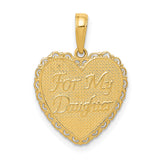 14k Yellow Gold Heart Pendant with Filigree Border and For My Daughter Engraving