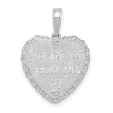 14k White Gold Heart Pendant with For My Daughter Engraving and Filigree Detailing