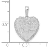 14k White Gold Heart Pendant with For My Daughter Engraving and Filigree Detailing