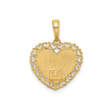 14k Two-Tone Gold Heart Pendant with Grandma Script and Rose Gold Floral Detail