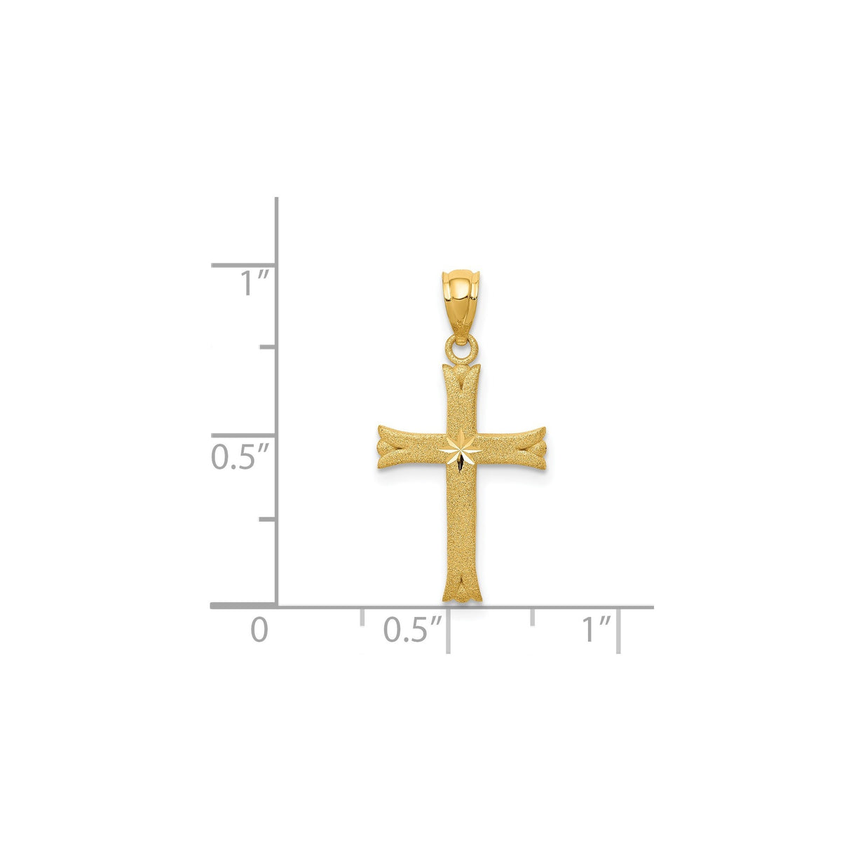 14k Yellow Gold Fleur De Lis Cross Pendant with Diamond Cut and Polished Starburst Design