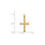 14k Yellow Gold Fleur De Lis Cross Pendant with Diamond Cut and Polished Starburst Design
