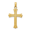 14k Yellow Gold Cross Pendant with Fleur De Lis Floral Design and High Polish Finish