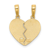 I Love You Break Apart Heart Charm Pendant in Real 14k Yellow Gold