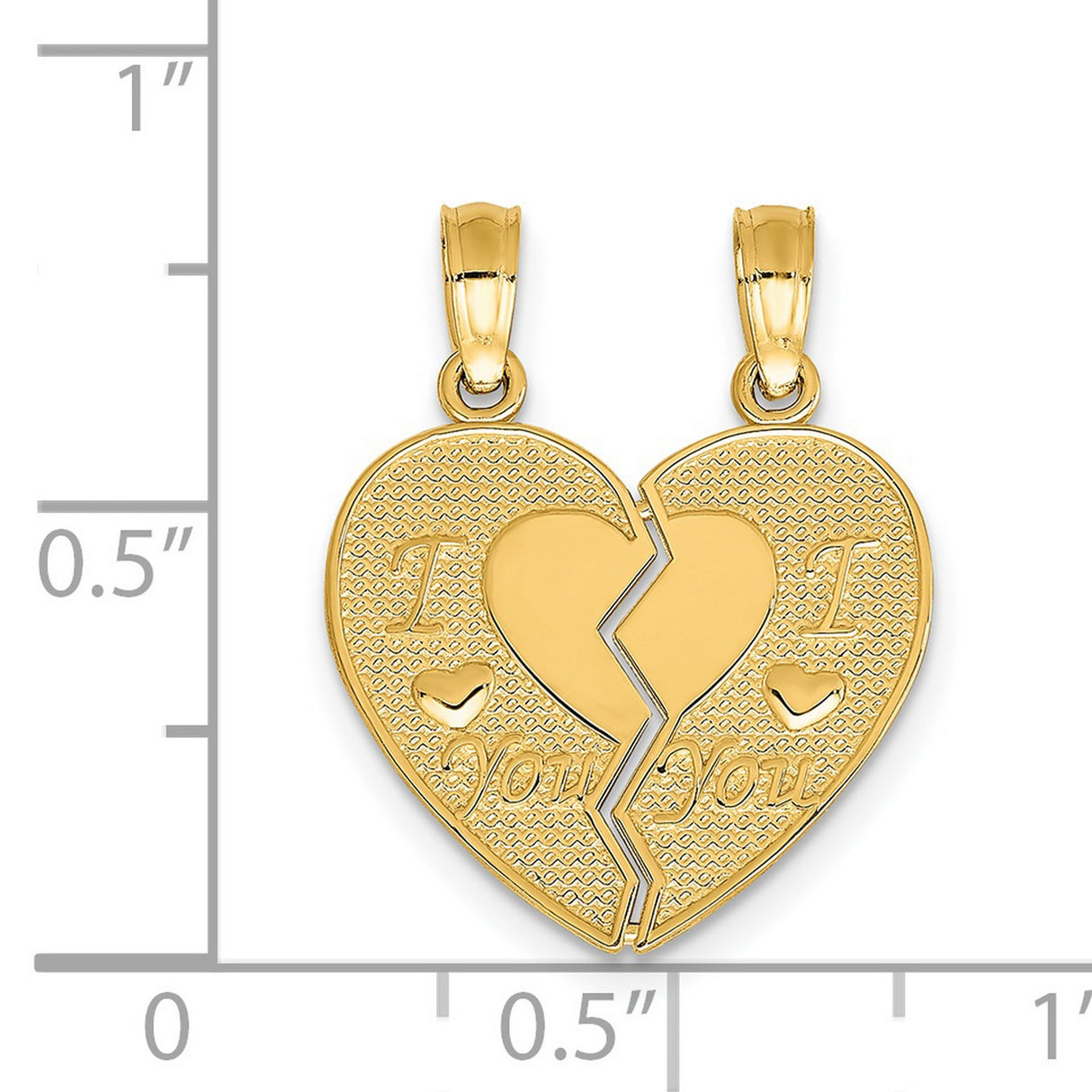 I Love You Break Apart Heart Charm Pendant in Real 14k Yellow Gold