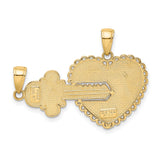 Break Apart Heart Key Charm Pendant in Real 14k Yellow Gold