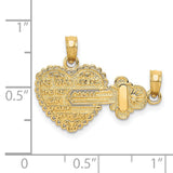 Break Apart Heart Key Charm Pendant in Real 14k Yellow Gold