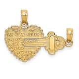 Break Apart Heart Key Charm Pendant in Real 14k Yellow Gold