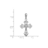 14k White Gold Cross Pendant with Fleur de Lis, Beveled Edge, and Filigree Scrollwork