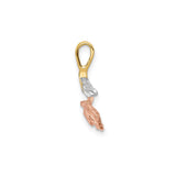 14k Tri-Tone Gold Rose Pendant with Detailed Leaves and Blooming Flower for Women