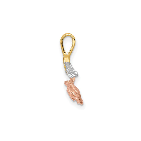 14k Tri-Tone Gold Rose Pendant with Detailed Leaves and Blooming Flower for Women