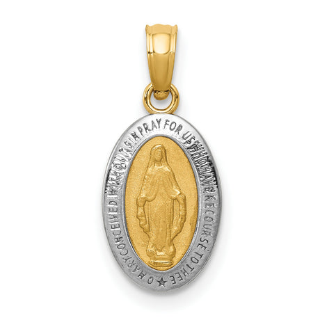 14k Two-Tone Gold Oval Miraculous Medal Pendant with Virgin Mary and Inscription