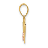 14k Two-Tone Gold Nana Heart Pendant with Rose Gold Flower and Filigree Scrollwork