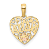 14k Two-Tone Gold Nana Heart Pendant with Rose Gold Flower and Filigree Scrollwork
