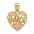10k Two-Tone Gold Nana Heart Pendant with Rose Gold Flower Accent and Filigree Design