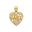 14k Two-Tone Gold Nana Heart Pendant with Rose Gold Flower and Filigree Scrollwork