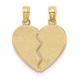 14k Yellow Gold Heart Split Pendant with Mother Daughter Design and Enamel Roses