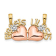 14k Two-Tone Gold Heart Pendant with Big Sis Lil Sis Engraving, Connected Rose and White Gold Hearts