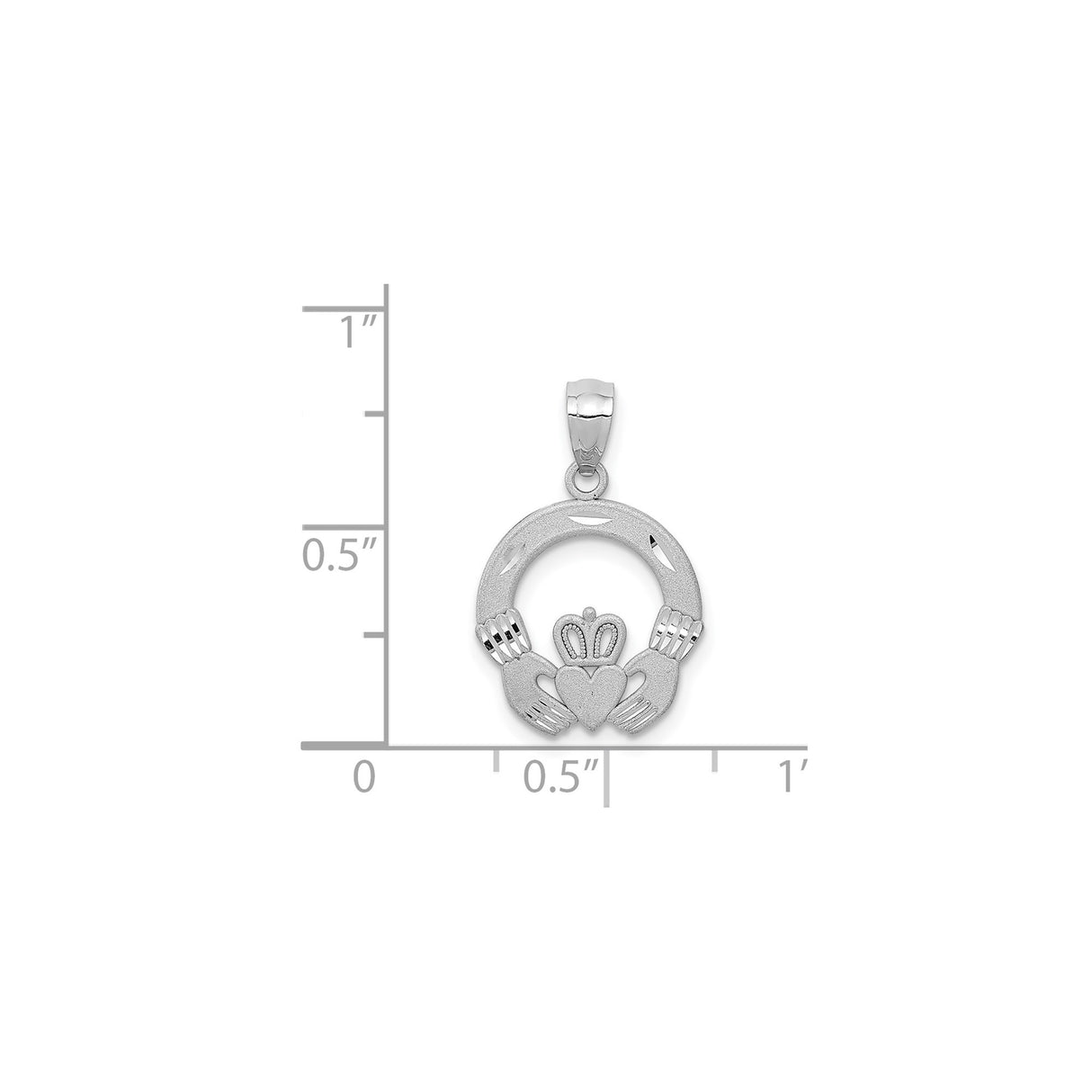 14k White Gold Claddagh Heart Pendant with Crowned Hands, Celtic Symbol of Love and Friendship