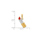 14k Multi-Tone Gold Lipstick Pendant with Red Enamel, Two Tone Makeup Charm for Women