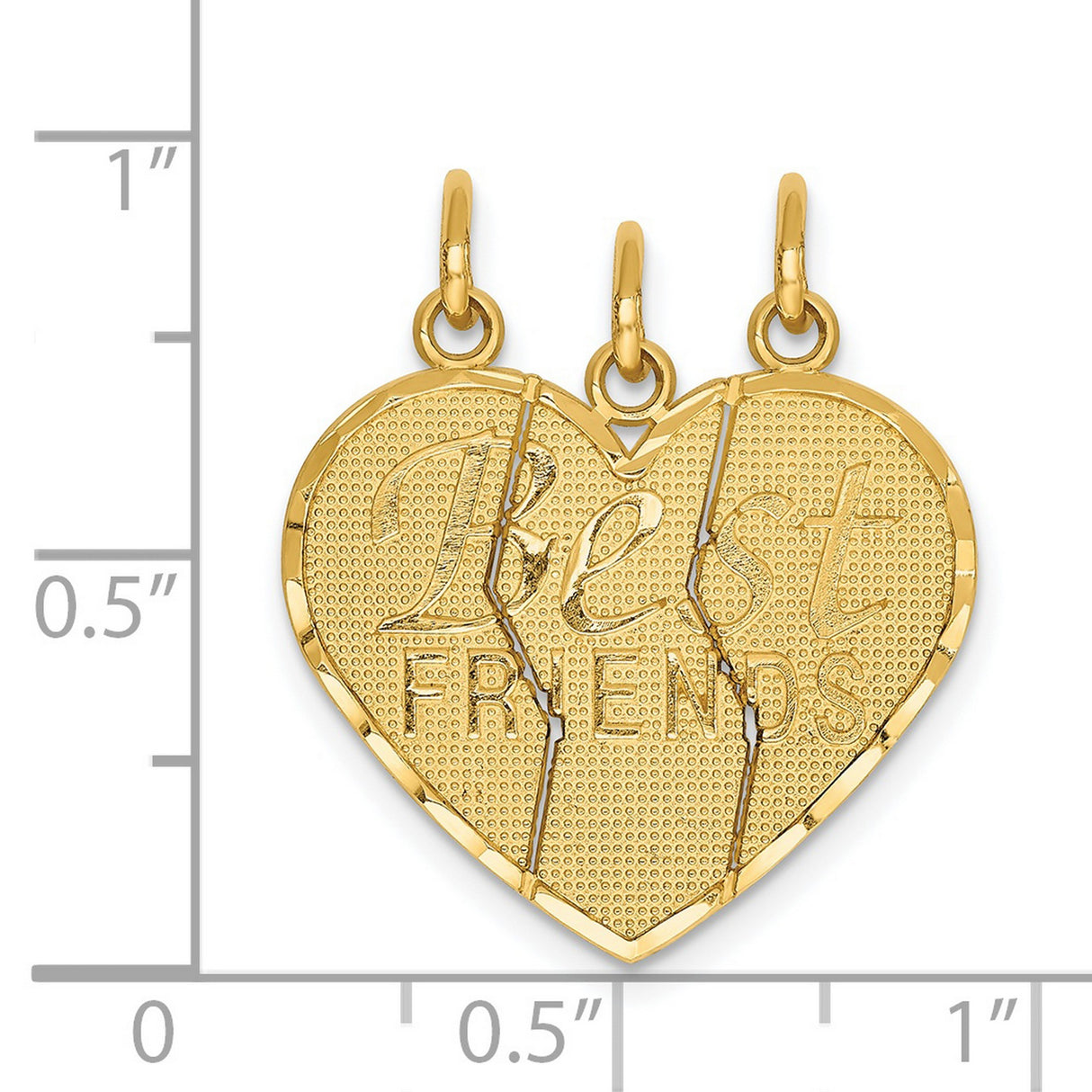 3 piece Break Apart Friend Charm Pendant in Real 14k Yellow Gold
