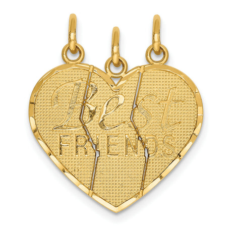 3 piece Break Apart Friend Charm Pendant in Real 14k Yellow Gold