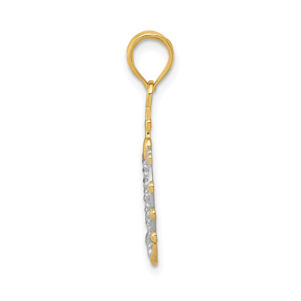 14k Multi-Tone Gold Crown Pendant with Fleur-de-Lis and Cross Symbols, Christian Jewelry for Women