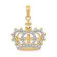 14k Multi-Tone Gold Crown Pendant with Fleur-de-Lis and Cross Symbols, Christian Jewelry for Women