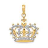 14k Multi-Tone Gold Crown Pendant with Fleur-de-Lis and Cross Symbols, Christian Jewelry for Women