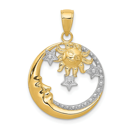 14k Multi-Tone Gold Celestial Pendant with Sun, Moon and Stars Design