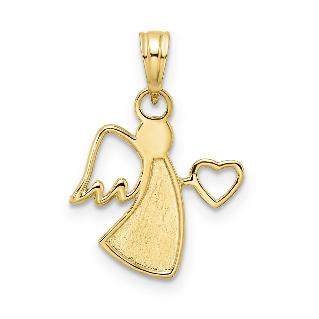 Diamond-Cut Angel Holding Heart Charm Pendant in Real 14k Multi-Tone Gold