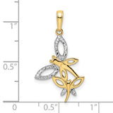 14k Two-Tone Gold Dragonfly Pendant with Open Marquise Wing Design and Rhodium Detail
