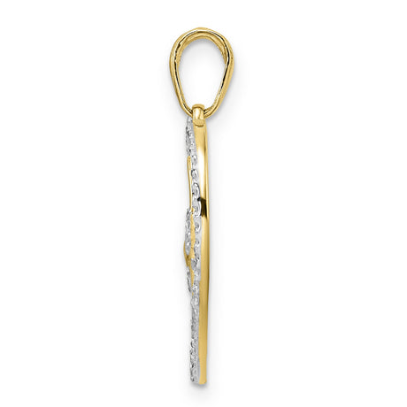 14k Yellow Gold and Rhodium Heart Pendant with Dragonfly Design