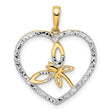 14k Yellow Gold and Rhodium Heart Pendant with Dragonfly Design