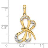14k Multi-Tone Gold Butterfly Pendant with Polished and Diamond Cut Finish for Women