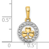 14k Two-Tone Gold Shamrock Pendant with Heart Shaped Clover in Diamond Cut Circle