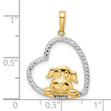 14k Two-Tone Gold Dog Pendant with Heart and Diamond Cut Rhodium Accents for Women