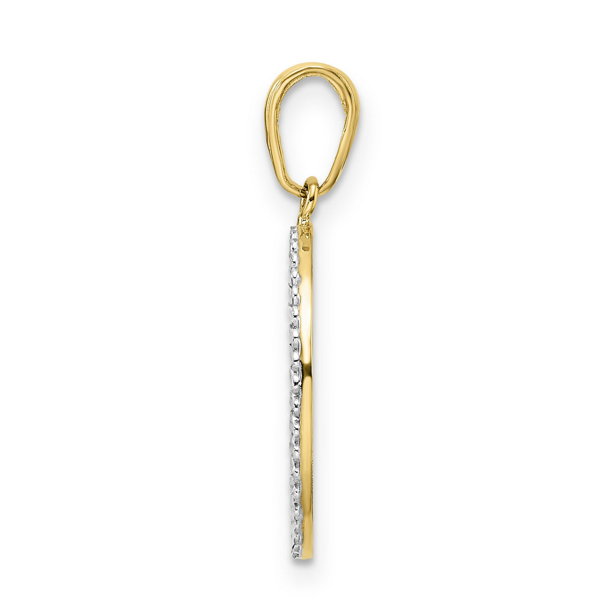 14k Yellow Gold and Rhodium Dog Pendant with Diamond-Cut Oval Frame