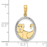 14k Yellow Gold and Rhodium Dog Pendant with Diamond-Cut Oval Frame