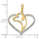 14k Multi-Tone Gold Dolphin Heart Pendant with Diamond Cut Open Heart Design for Women