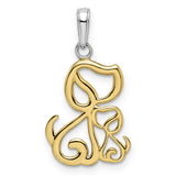 14k Multi-Tone Gold Cat and Kitten Pendant, Diamond Cut Outline Charm, Animal Motif for Women