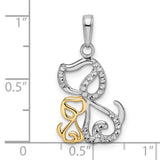 14k Multi-Tone Gold Cat and Kitten Pendant, Diamond Cut Outline Charm, Animal Motif for Women